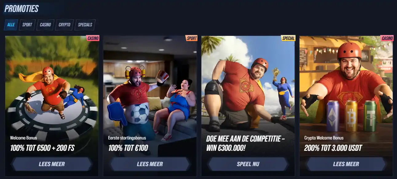 Actuele weergave van de actuele VegasHero promotiepagina met casinobonussen en free spins