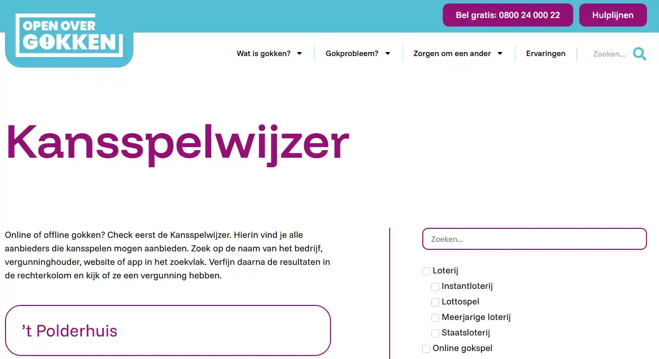 Actuele weergave van de Kansspelwijzer tijdens de Nederlandse vergunningcontrole voor VegasHero